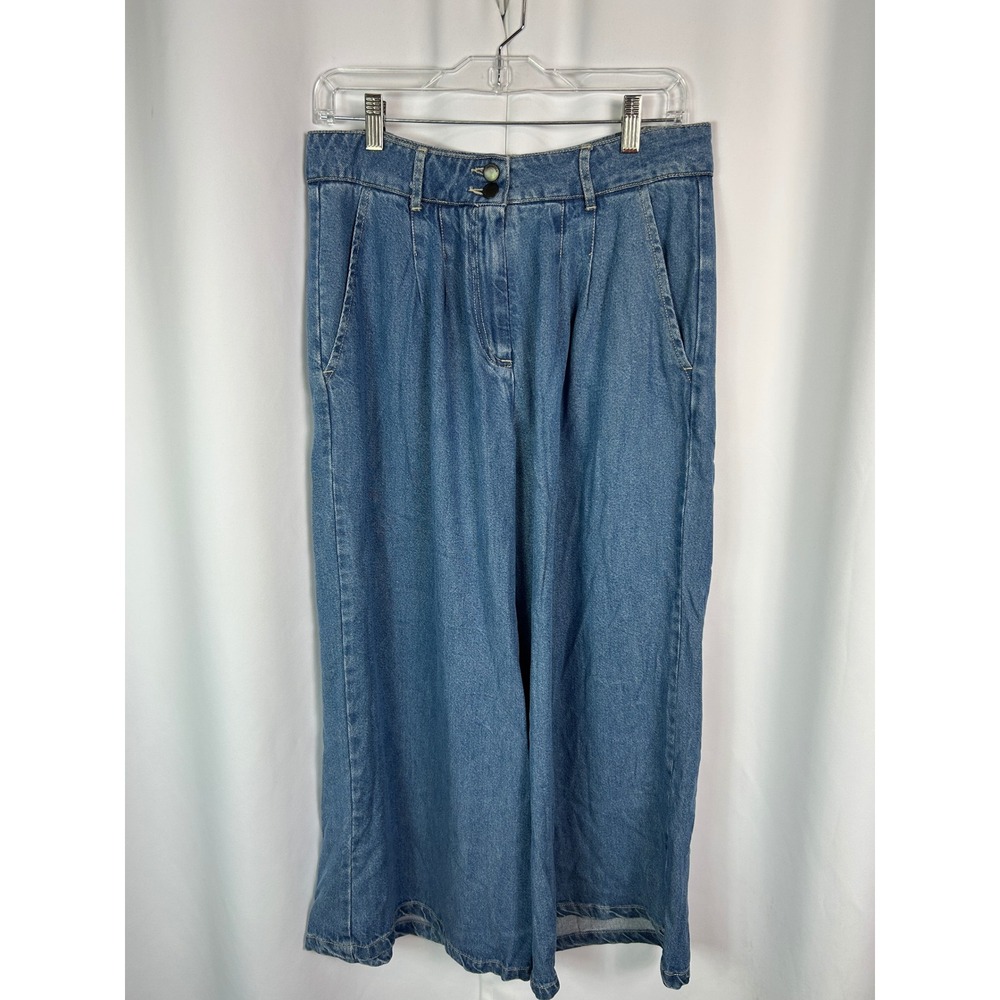 Indi & Cold Blue Solid Lyocell Wide Leg Pants Casual Boho Minimalist 40